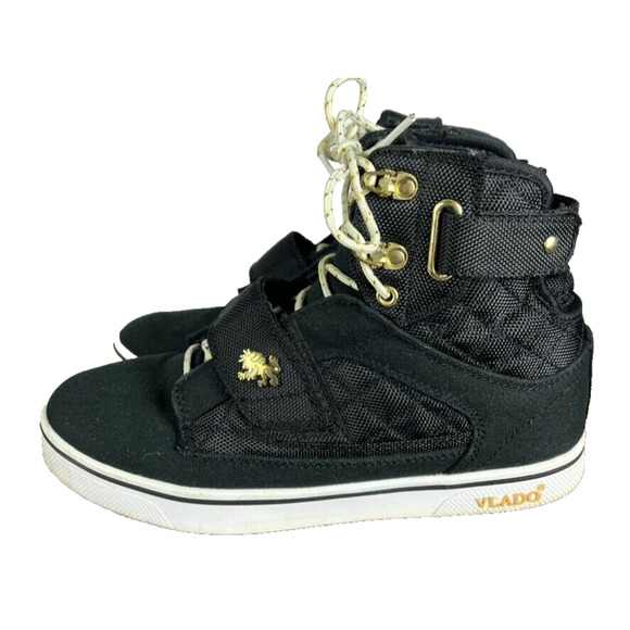 Vlado Sneakers Womens 8 Black Gold Tone Hardware Atlas II Hi-Top Canvas Upper - Picture 1 of 15